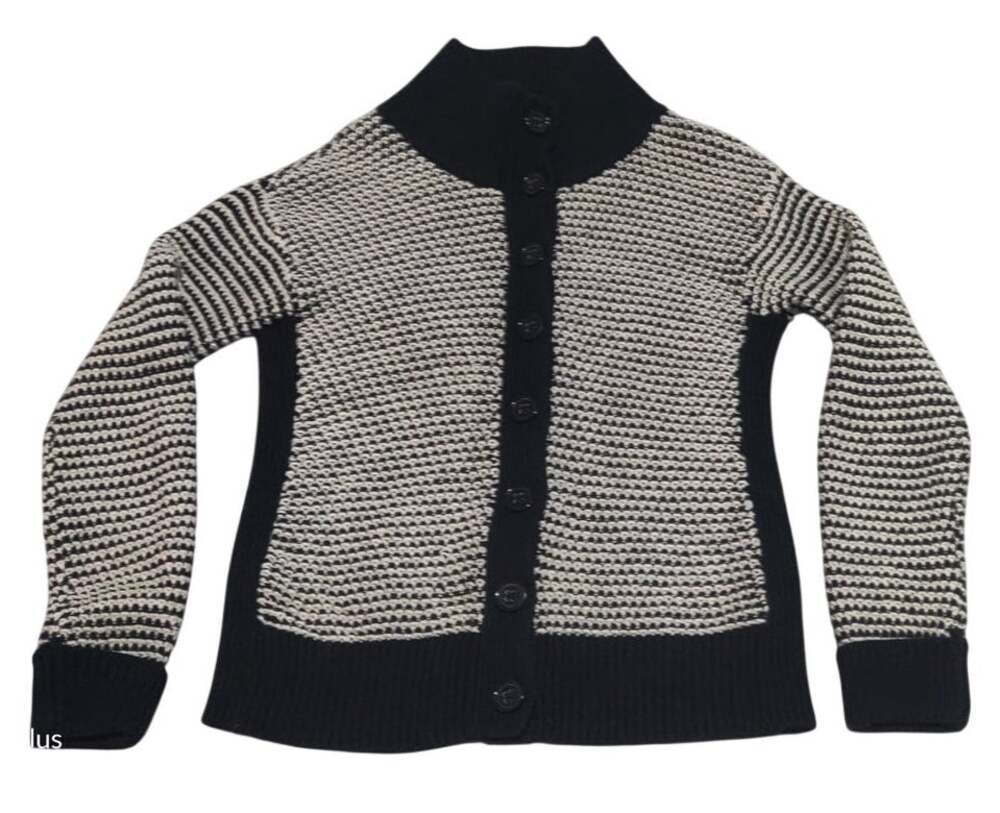 Banana Republic Chunky Cardigan Sweater Sz XS Black White Mock Neck Merino Wool